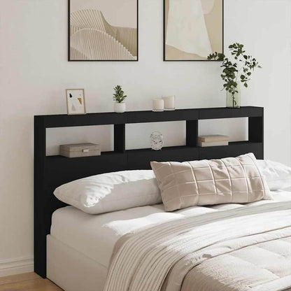 Headboard Cabinet with LED 180 x 17 x 102 cm Black