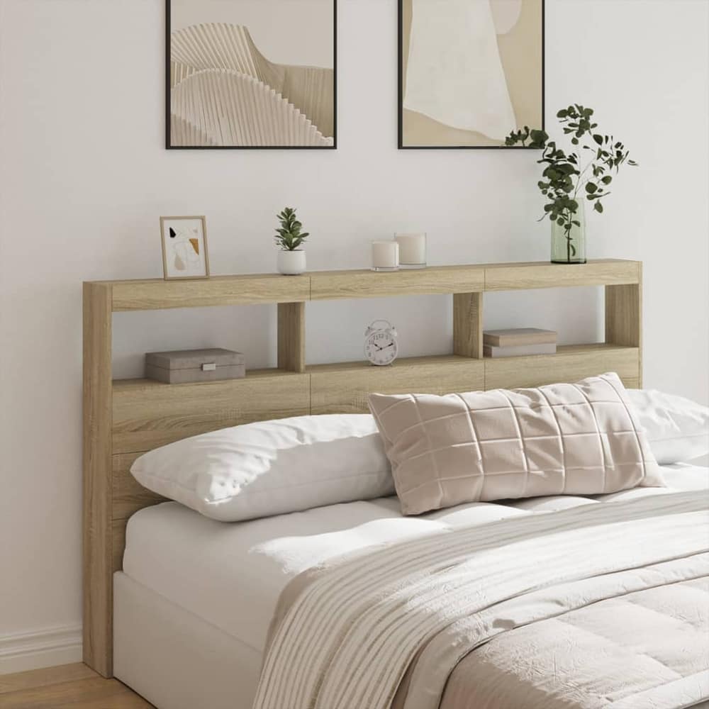Headboard Cabinet with LED 180 x 17 x 102 cm Sonoma oak