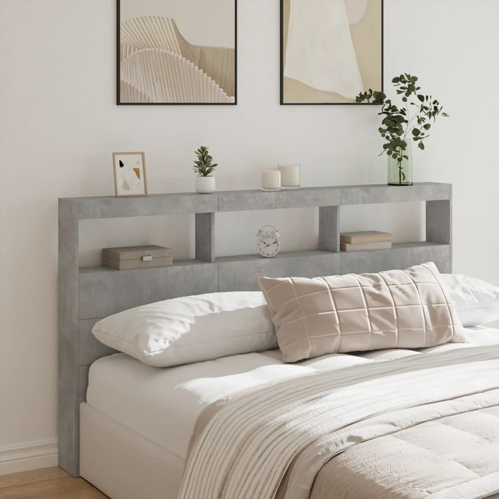 Headboard Cabinet with LED 180 x 17 x 102 cm Concrete grey