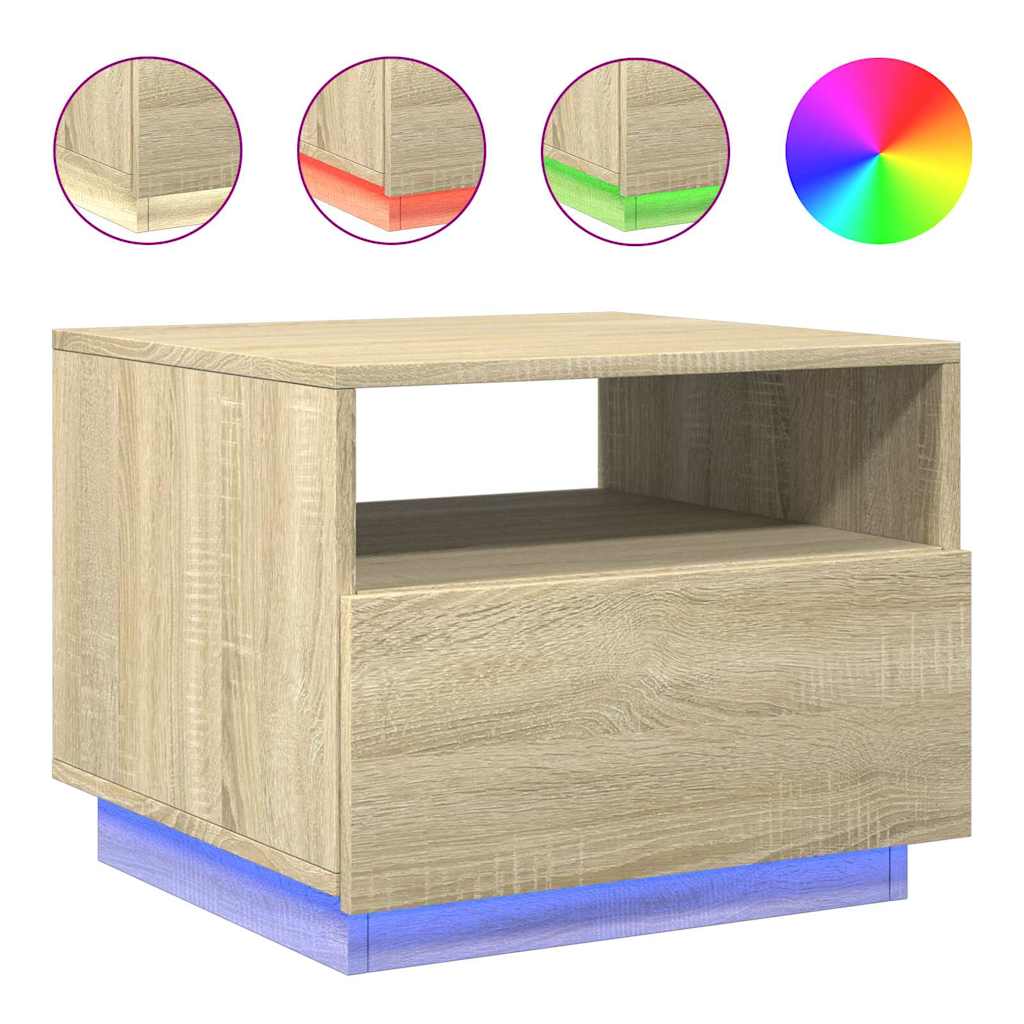 vidaXL Coffee Table with LED Lights Sonoma Oak 50x49x40 cm 2
