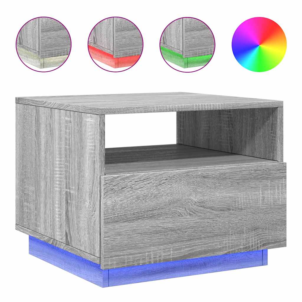 vidaXL Coffee Table with LED Lights Grey Sonoma 50x49x40 cm 2