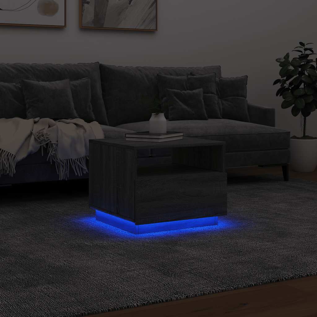 vidaXL Coffee Table with LED Lights Grey Sonoma 50x49x40 cm 5