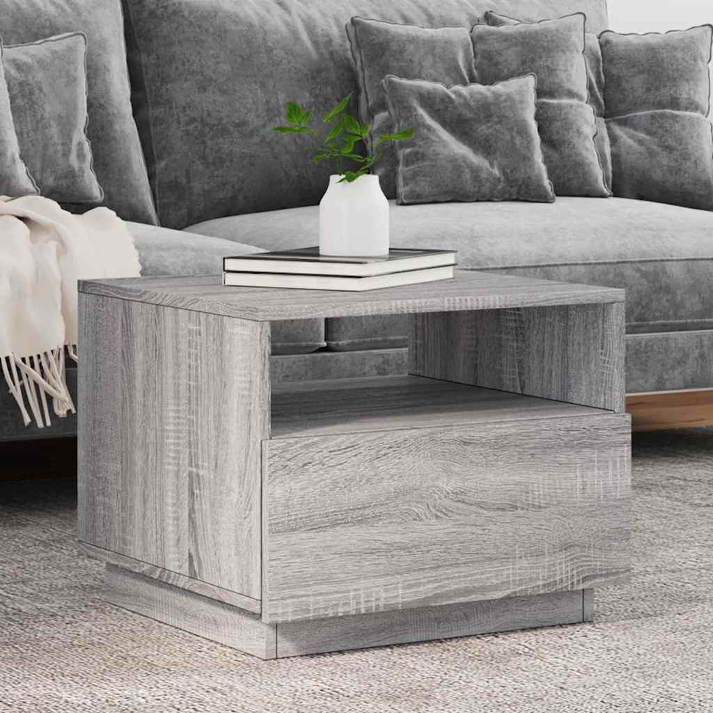 vidaXL Coffee Table with LED Lights Grey Sonoma 50x49x40 cm 1