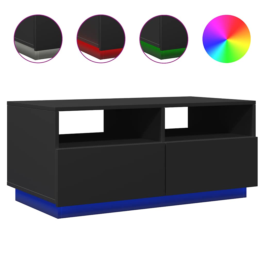vidaXL Coffee Table with LED Lights Black 90x49x40 cm 2
