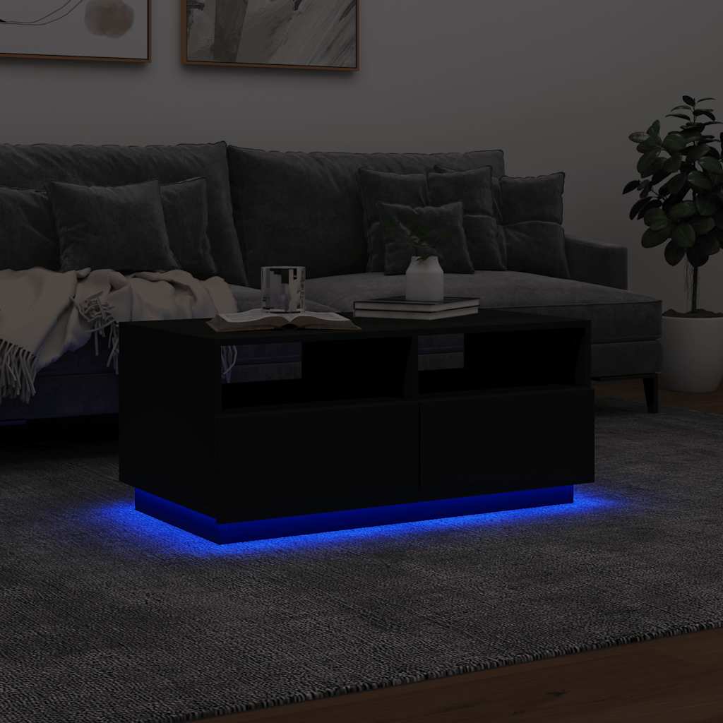 vidaXL Coffee Table with LED Lights Black 90x49x40 cm 5