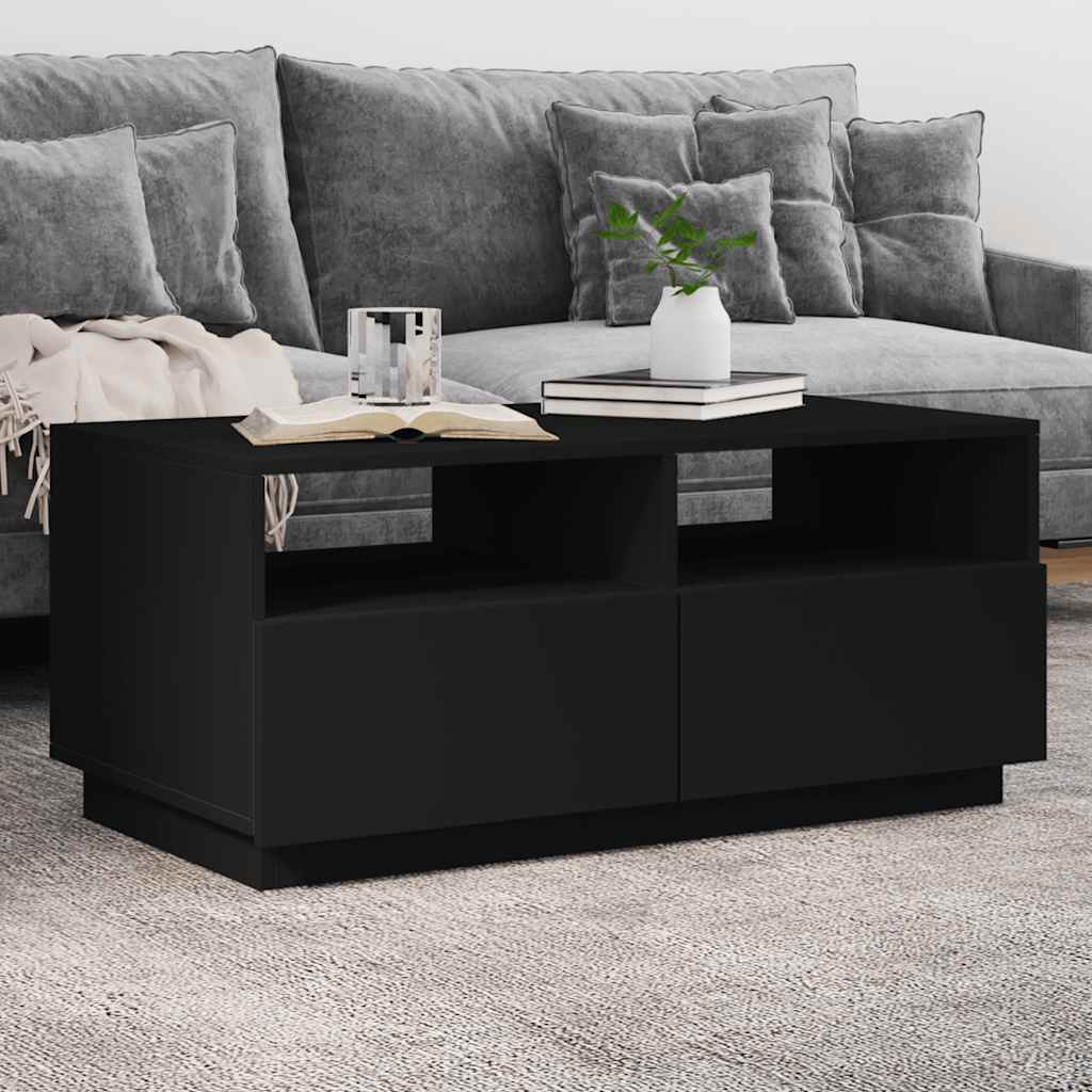 vidaXL Coffee Table with LED Lights Black 90x49x40 cm 1
