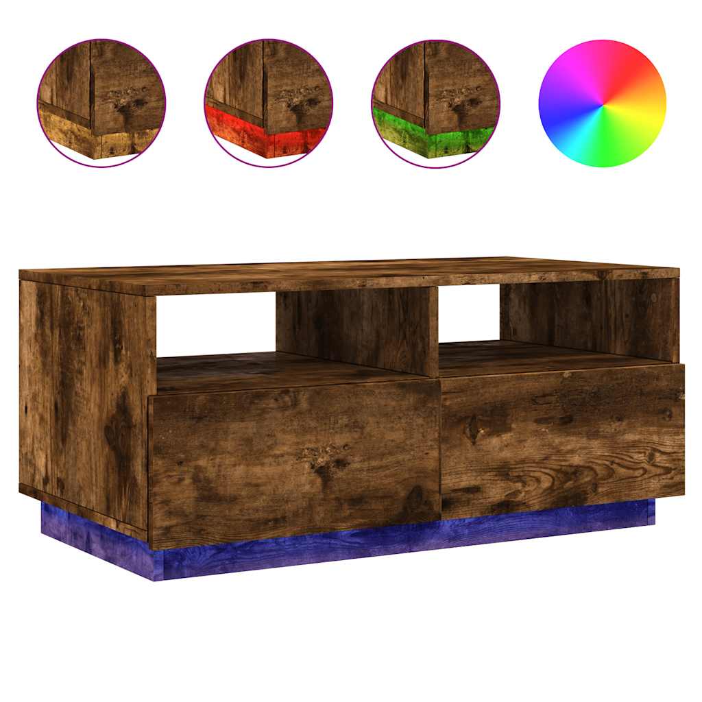Coffee Table with LED Lights 50x49x40 cm Smoked oak 90 cm