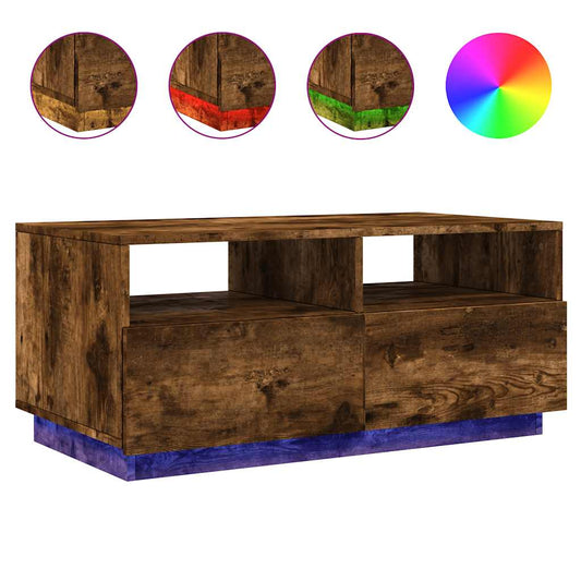 vidaXL Coffee Table with LED Lights Smoked Oak 90x49x40 cm 2