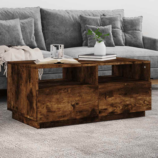 vidaXL Coffee Table with LED Lights Smoked Oak 90x49x40 cm 1