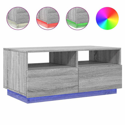 vidaXL Coffee Table with LED Lights Grey Sonoma 90x49x40 cm 2