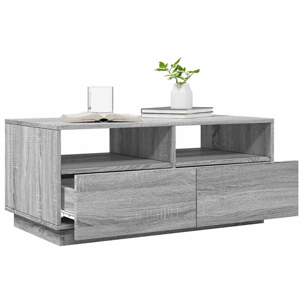 vidaXL Coffee Table with LED Lights Grey Sonoma 90x49x40 cm 4
