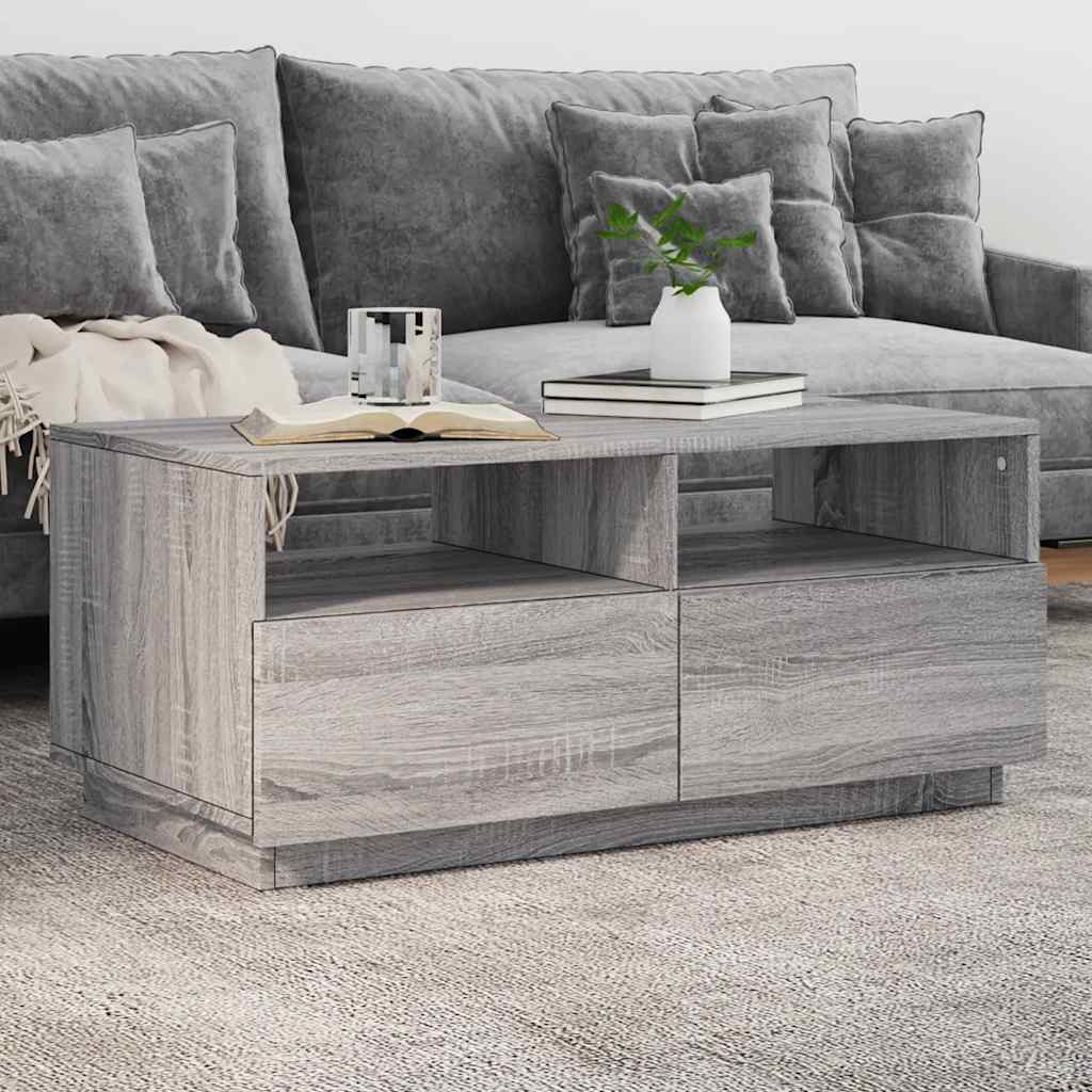 vidaXL Coffee Table with LED Lights Grey Sonoma 90x49x40 cm 1