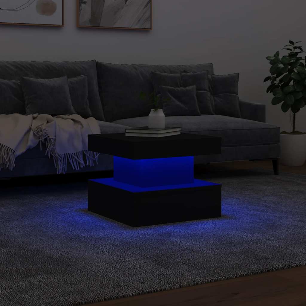 vidaXL Coffee Table with LED Lights Black 50x50x40 cm 5