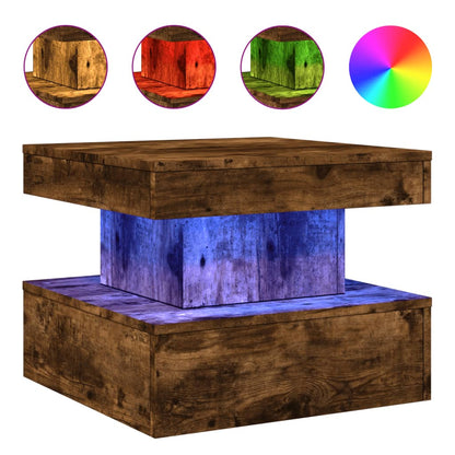 vidaXL Coffee Table with LED Lights Smoked Oak 50x50x40 cm 2