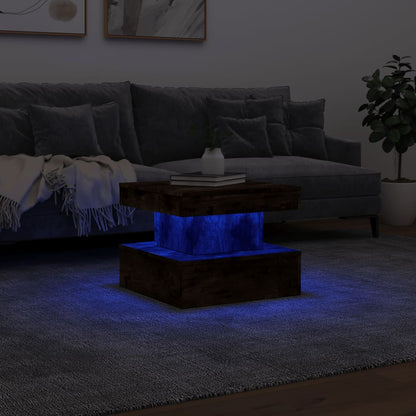vidaXL Coffee Table with LED Lights Smoked Oak 50x50x40 cm 4