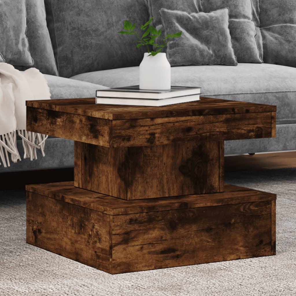 vidaXL Coffee Table with LED Lights Smoked Oak 50x50x40 cm 1