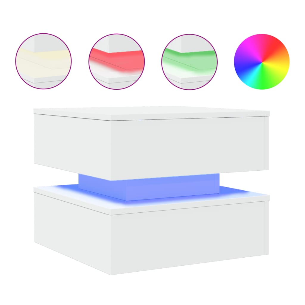 vidaXL Coffee Table with LED Lights White 50x50x40 cm 2