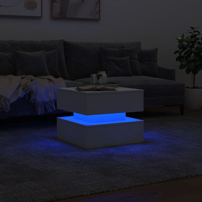 vidaXL Coffee Table with LED Lights White 50x50x40 cm 5