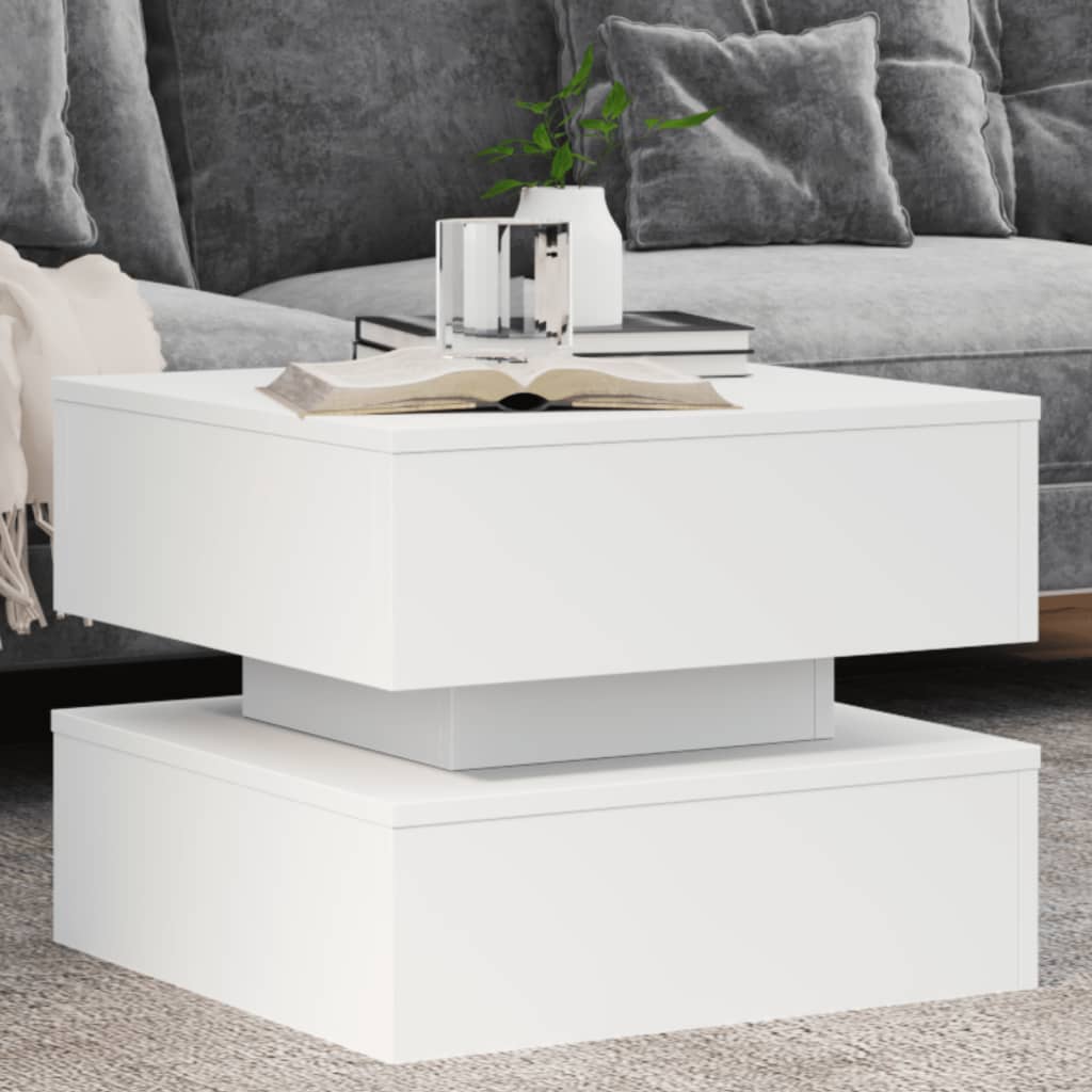 vidaXL Coffee Table with LED Lights White 50x50x40 cm 1