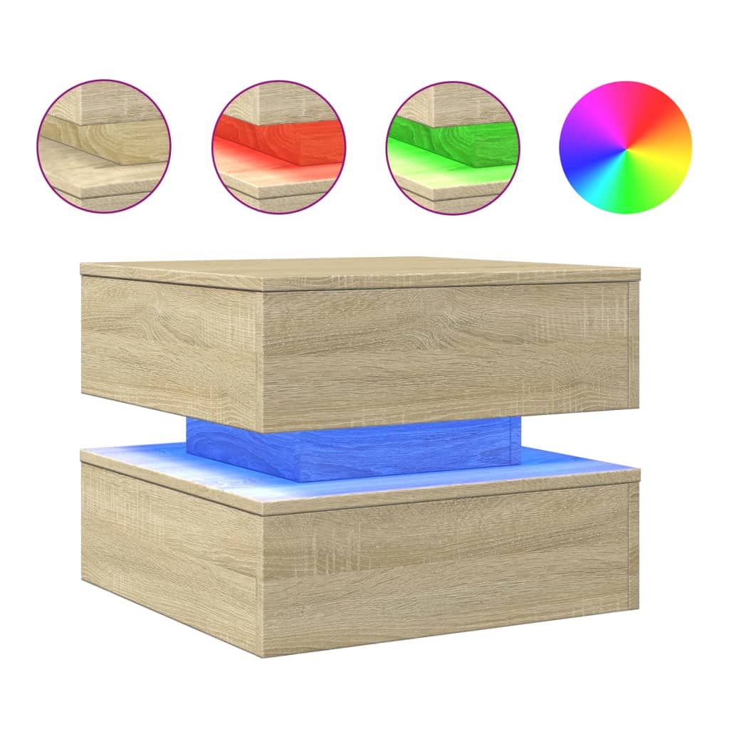 vidaXL Coffee Table with LED Lights Sonoma Oak 50x50x40 cm 2