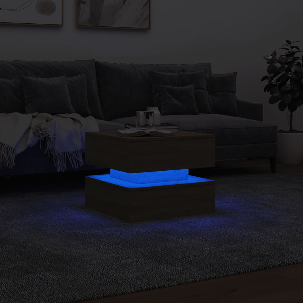 vidaXL Coffee Table with LED Lights Sonoma Oak 50x50x40 cm 5