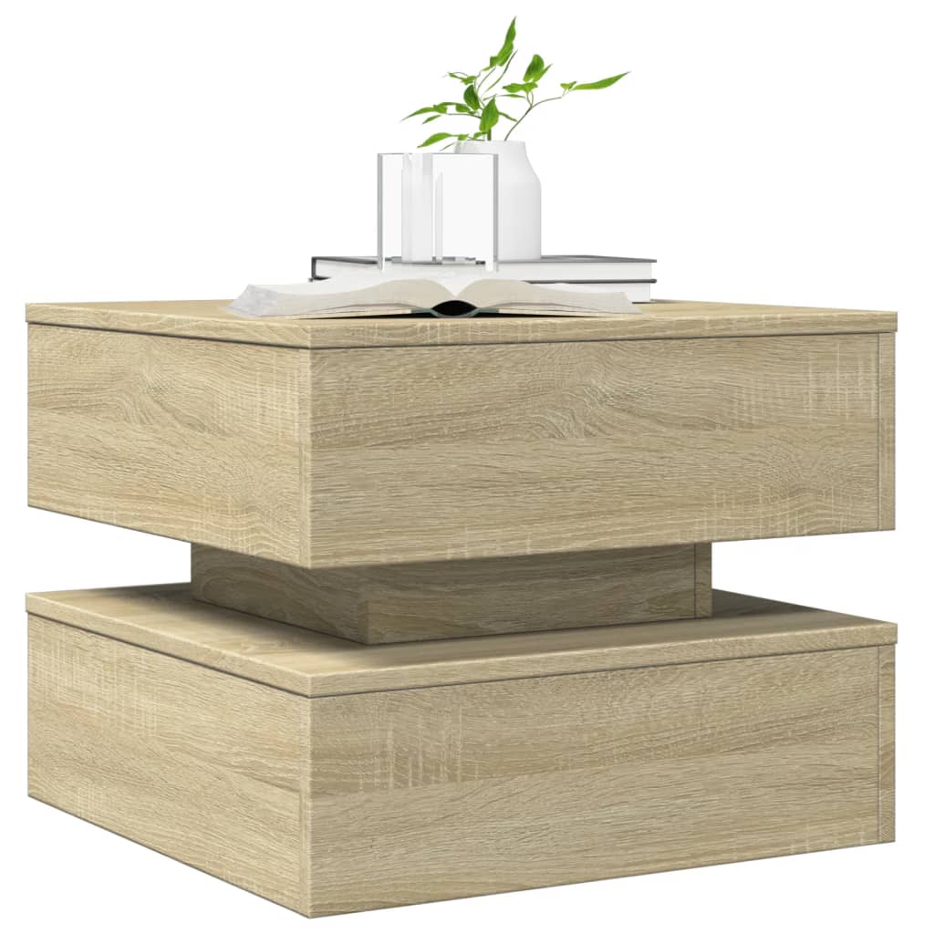 vidaXL Coffee Table with LED Lights Sonoma Oak 50x50x40 cm 6