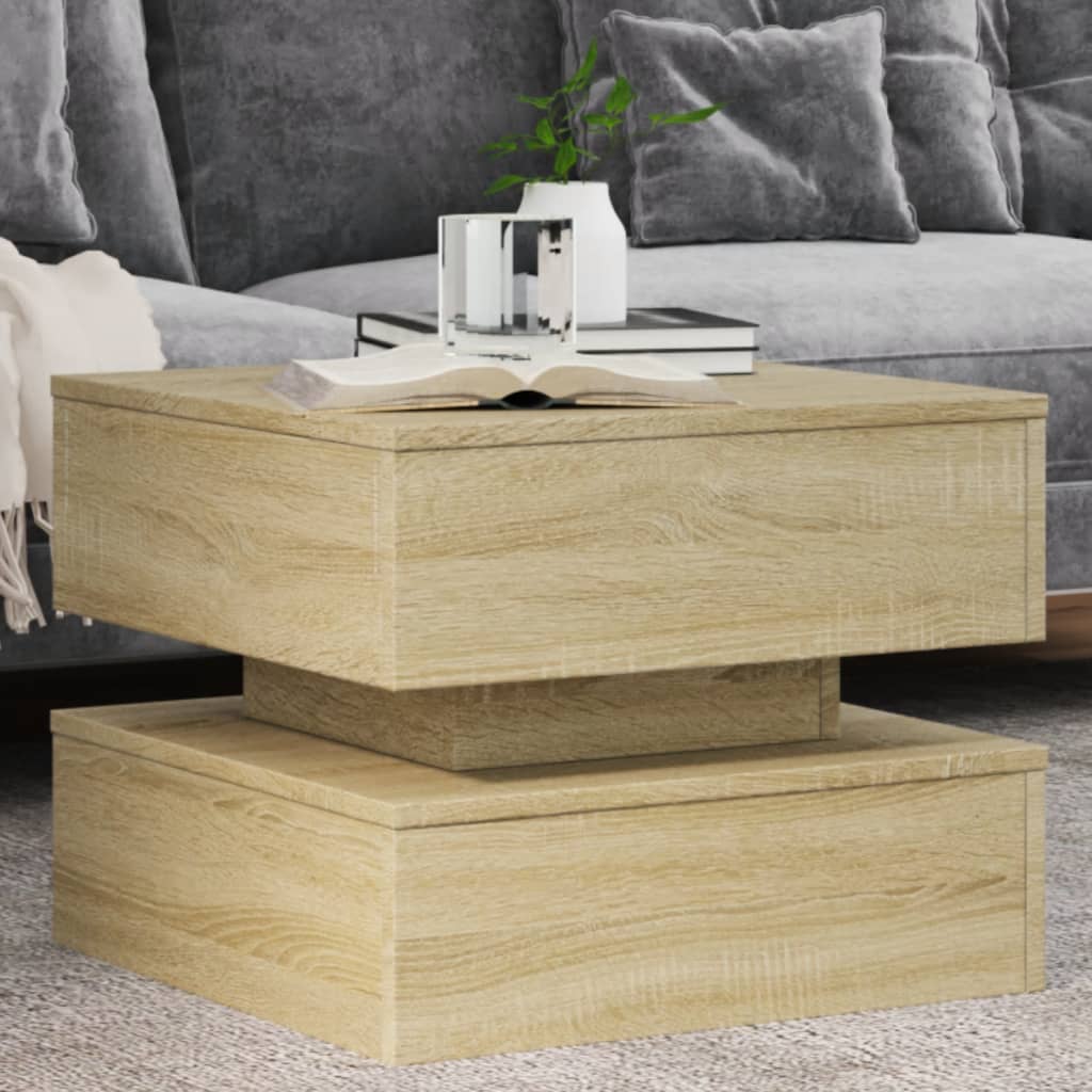vidaXL Coffee Table with LED Lights Sonoma Oak 50x50x40 cm 1
