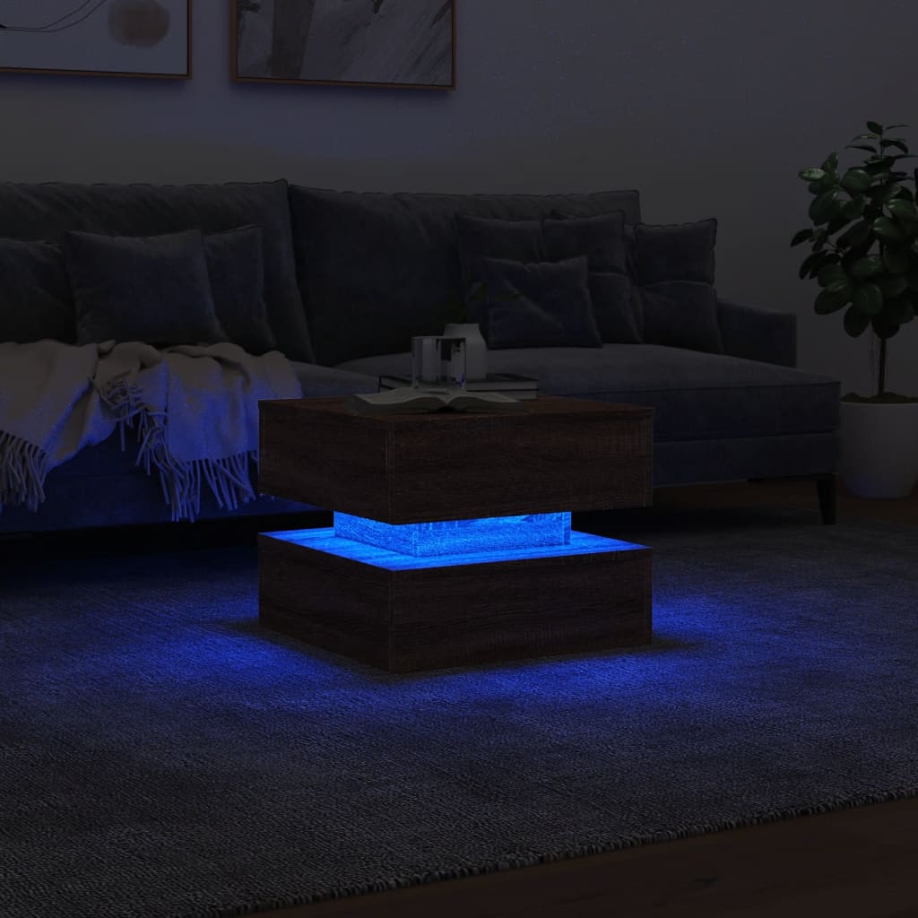 vidaXL Coffee Table with LED Lights Brown Oak 50x50x40 cm 5