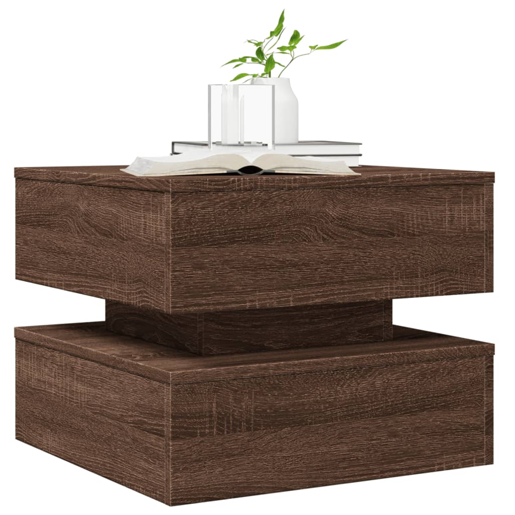 vidaXL Coffee Table with LED Lights Brown Oak 50x50x40 cm 6