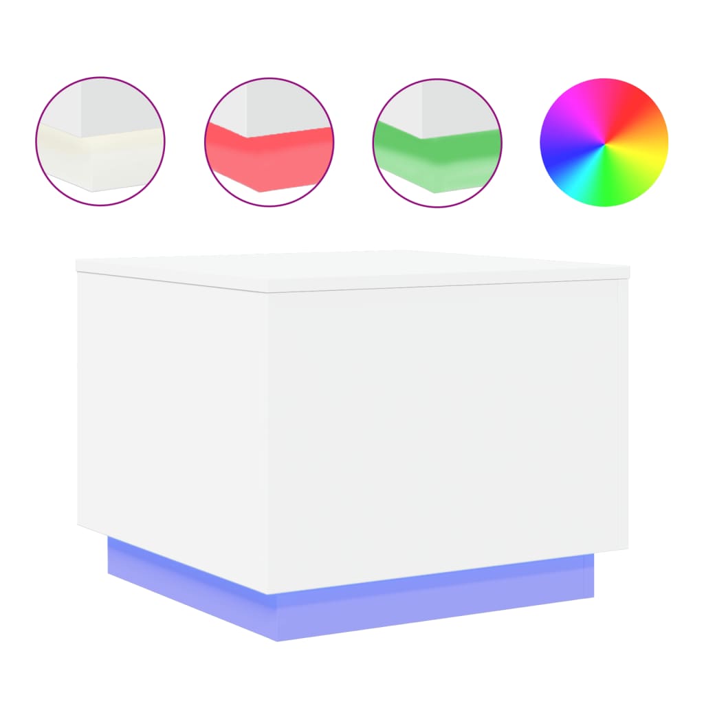 vidaXL Coffee Table with LED Lights White 50x50x40 cm 2