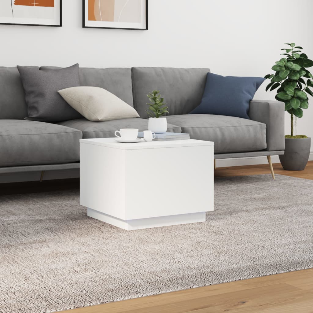 vidaXL Coffee Table with LED Lights White 50x50x40 cm 4