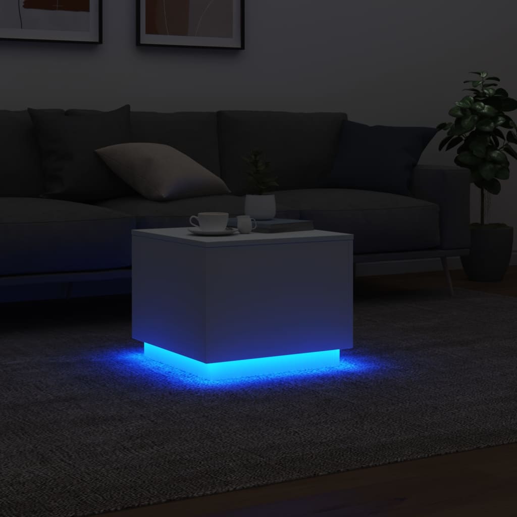 vidaXL Coffee Table with LED Lights White 50x50x40 cm 5