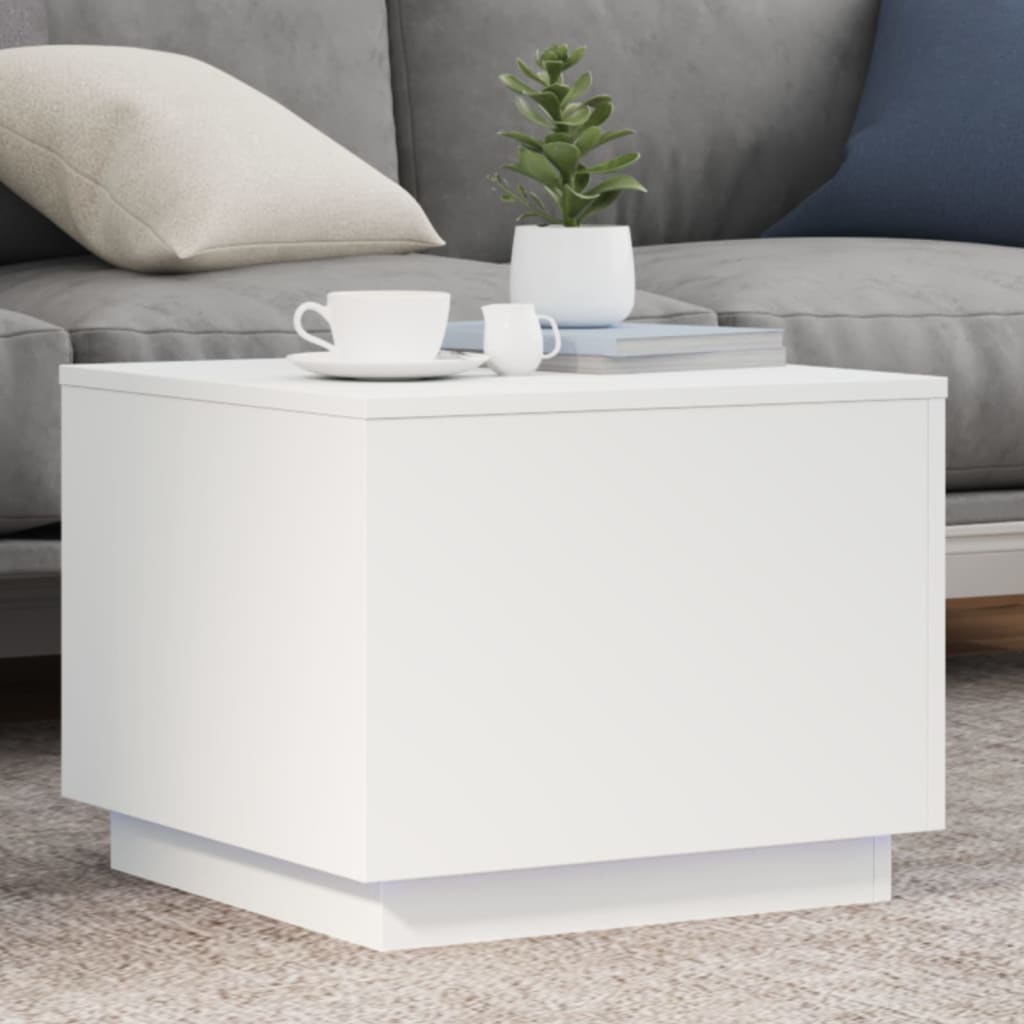 vidaXL Coffee Table with LED Lights White 50x50x40 cm 1