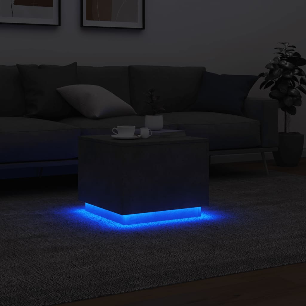 vidaXL Coffee Table with LED Lights Concrete Grey 50x50x40 cm 5