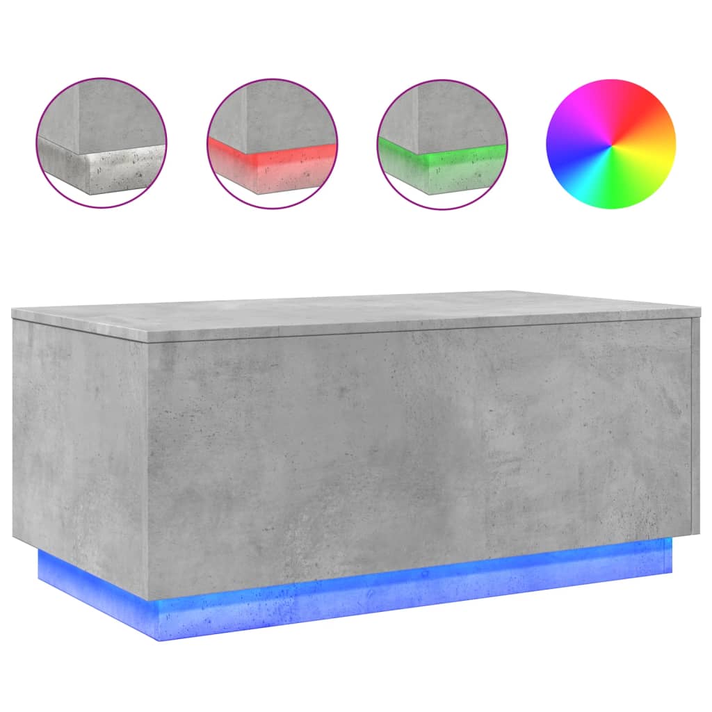 vidaXL Coffee Table with LED Lights Concrete Grey 90x50x40 cm 2