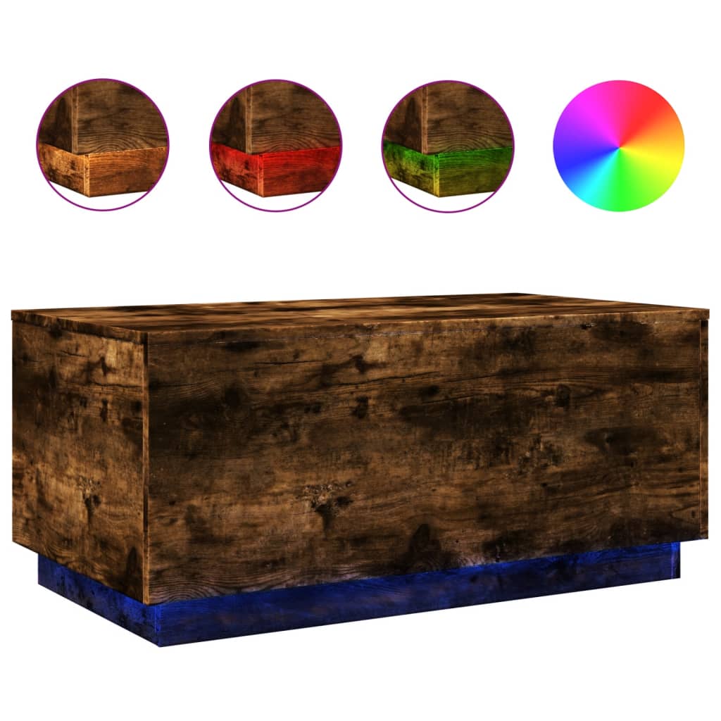 vidaXL Coffee Table with LED Lights Smoked Oak 90x50x40 cm 2