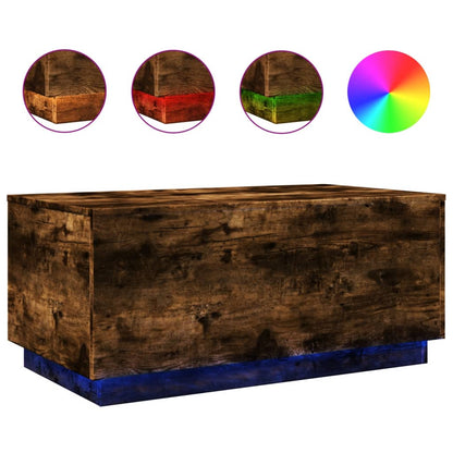 vidaXL Coffee Table with LED Lights Smoked Oak 90x50x40 cm 2