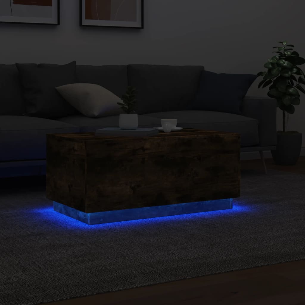 vidaXL Coffee Table with LED Lights Smoked Oak 90x50x40 cm 5