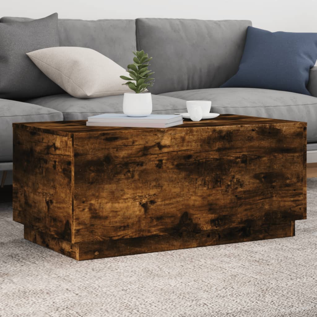 vidaXL Coffee Table with LED Lights Smoked Oak 90x50x40 cm 1