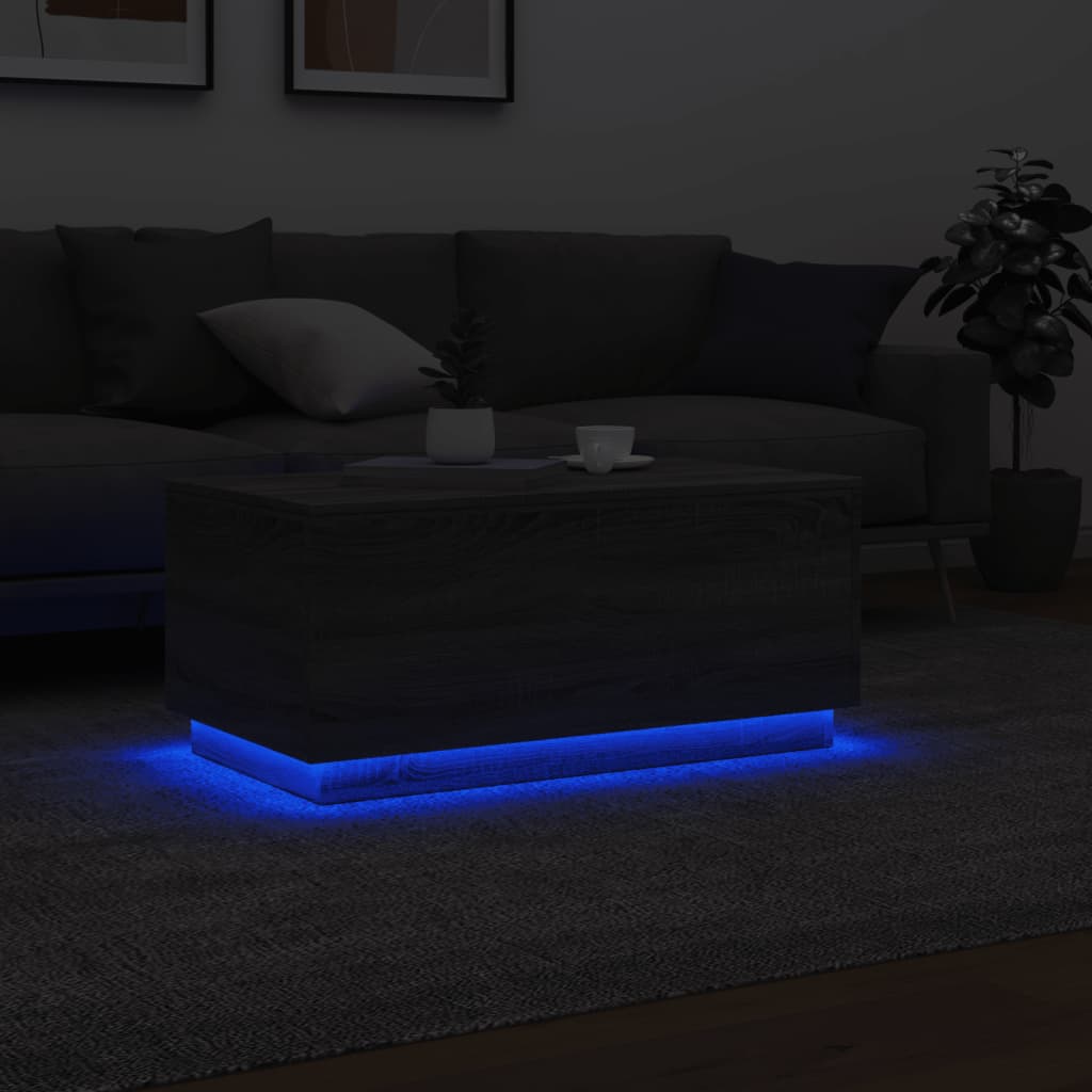 vidaXL Coffee Table with LED Lights Grey Sonoma 90x50x40 cm 5