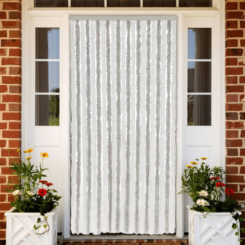 vidaXL Fly Curtain Light Grey and White 90x220 cm Chenille 1