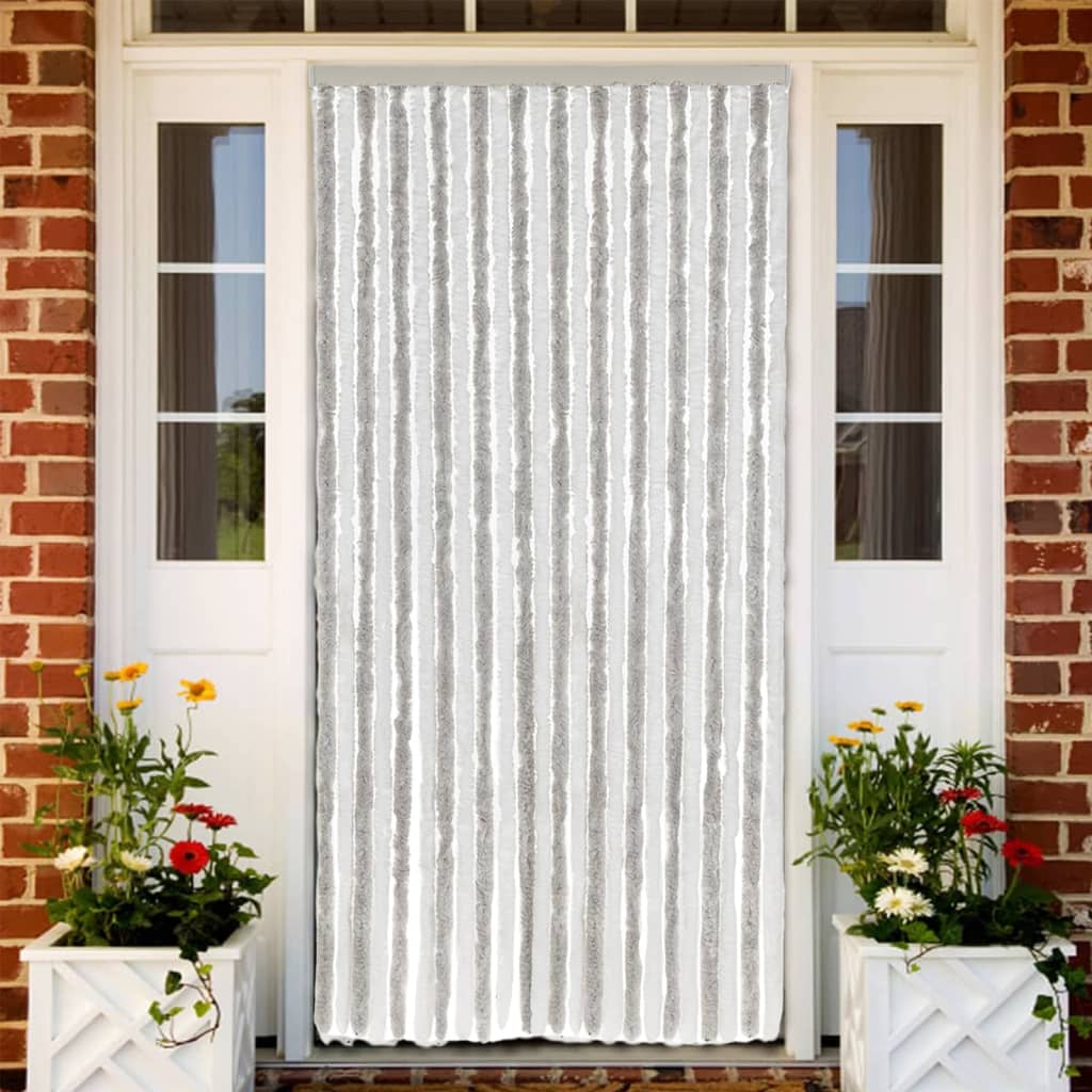 vidaXL Fly Curtain Light Grey and White 100x220 cm Chenille 1