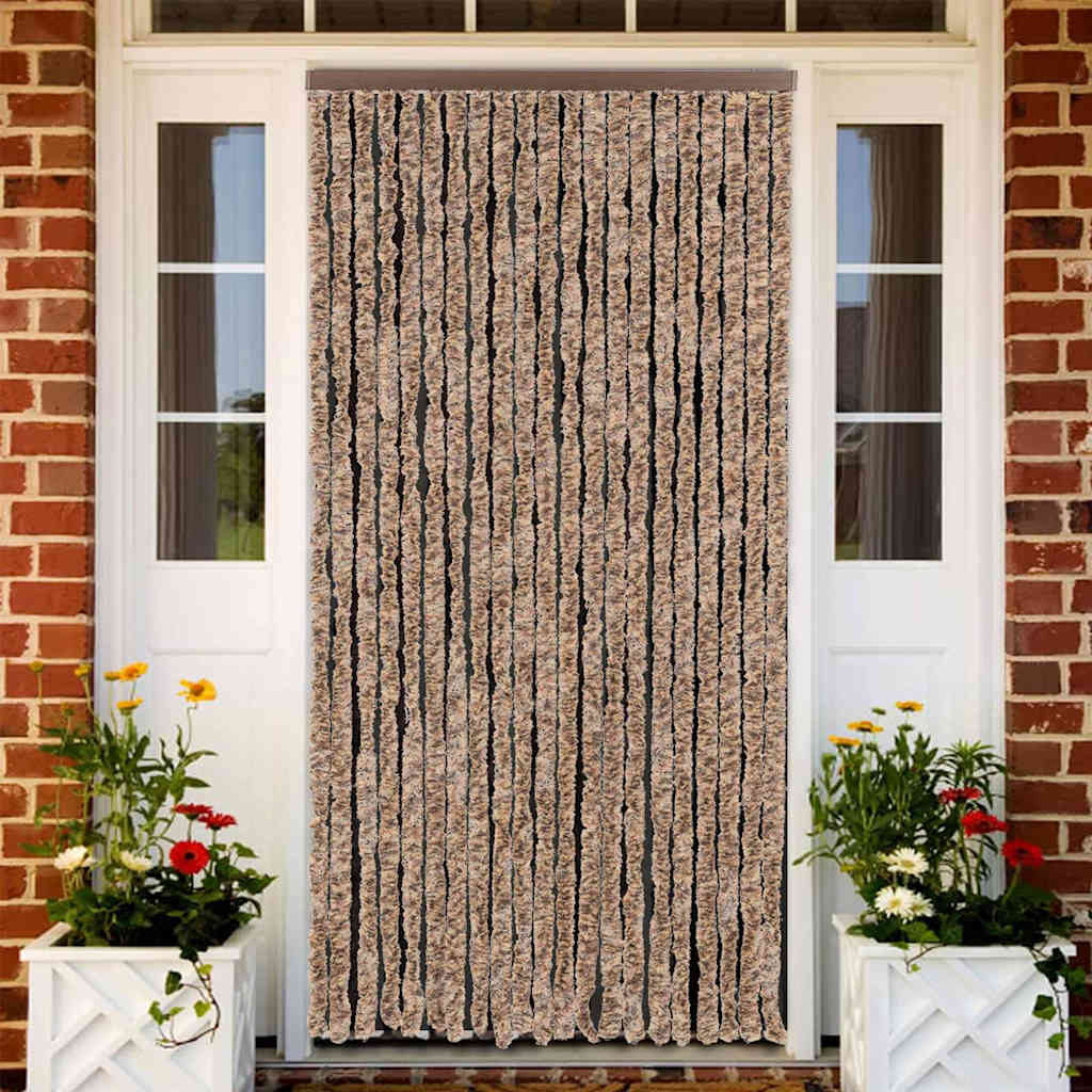 vidaXL Fly Curtain Beige and Dark Brown 90x220 cm Chenille 1