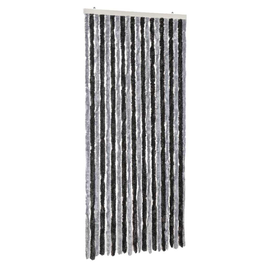 vidaXL Fly Curtain Grey and Black 90x200 cm Chenille 2