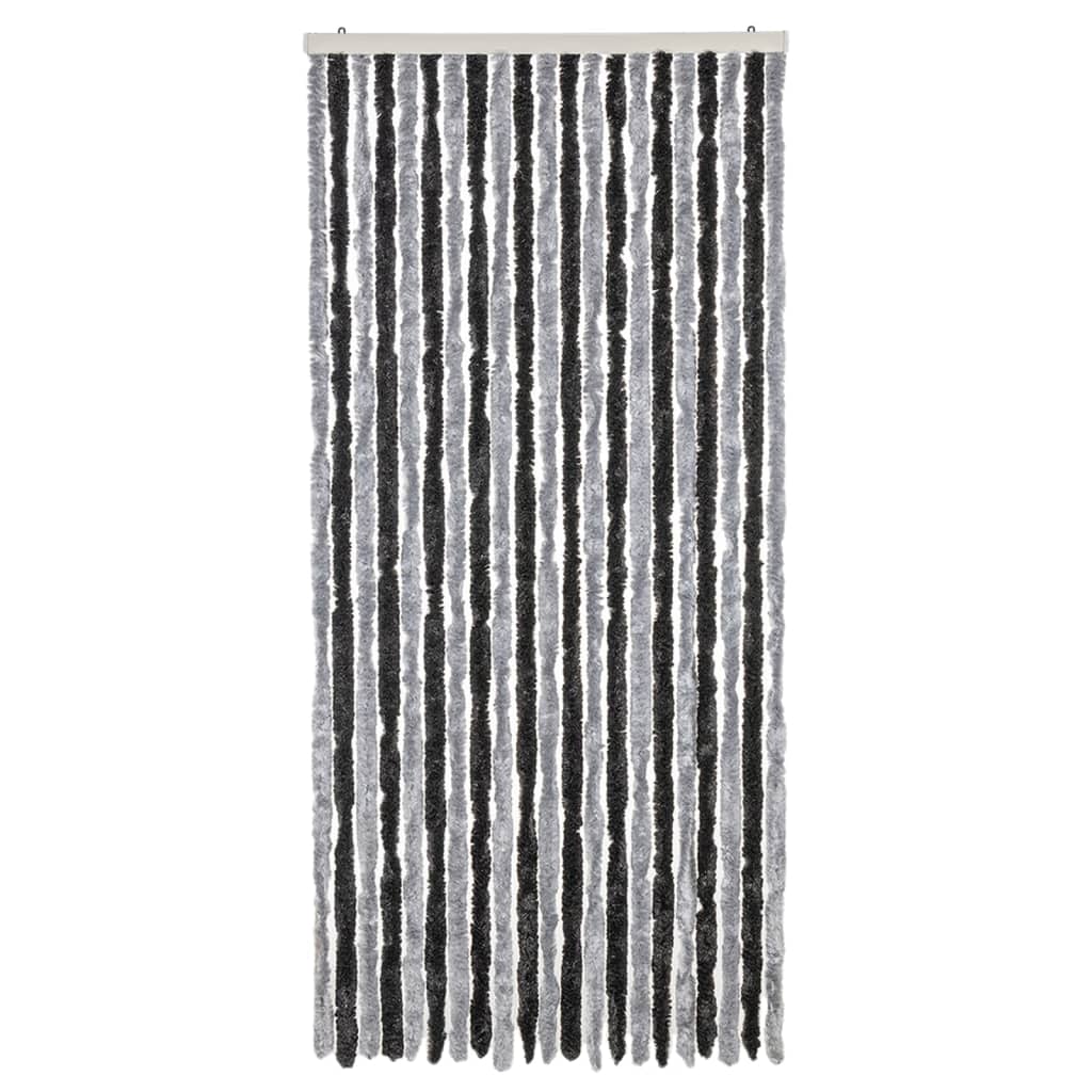 vidaXL Fly Curtain Grey and Black 90x200 cm Chenille 3