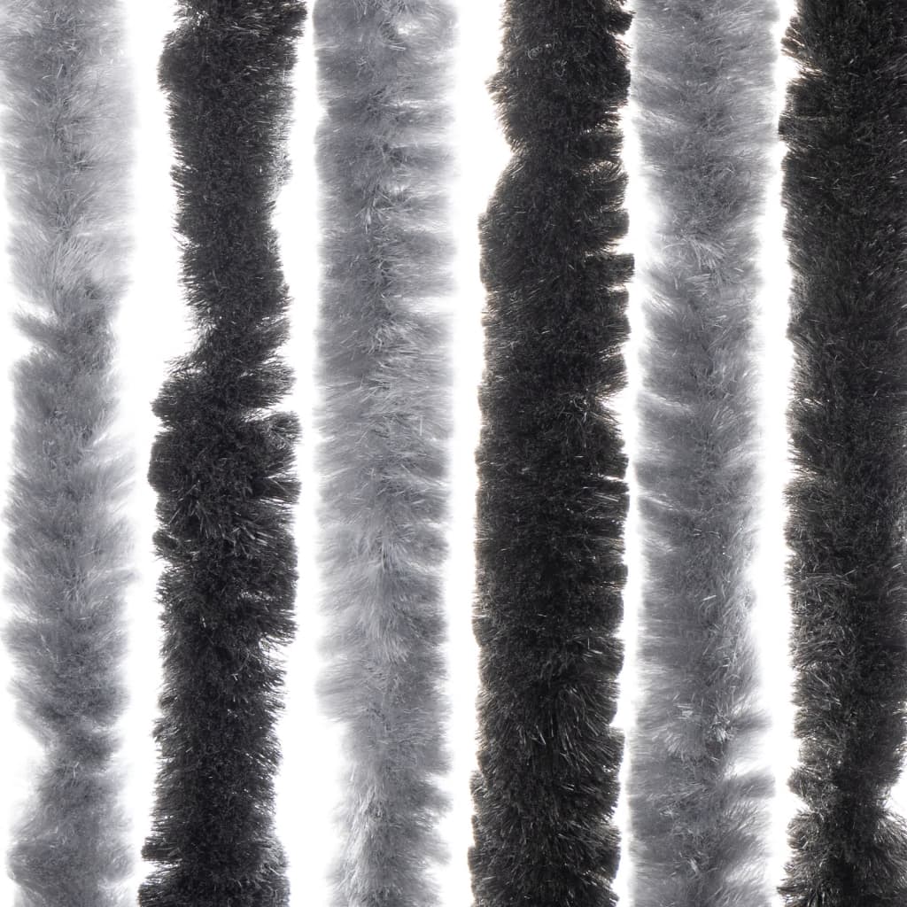 vidaXL Fly Curtain Grey and Black 90x200 cm Chenille 6