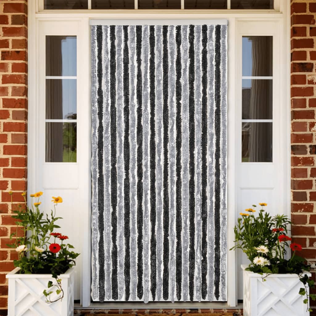 vidaXL Fly Curtain Grey and Black 90x200 cm Chenille 1