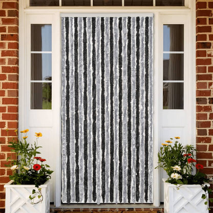 vidaXL Fly Curtain Grey and Black 90x200 cm Chenille 1