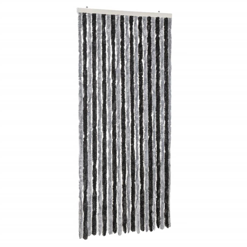 vidaXL Fly Curtain Grey and Black 90x220 cm Chenille 2