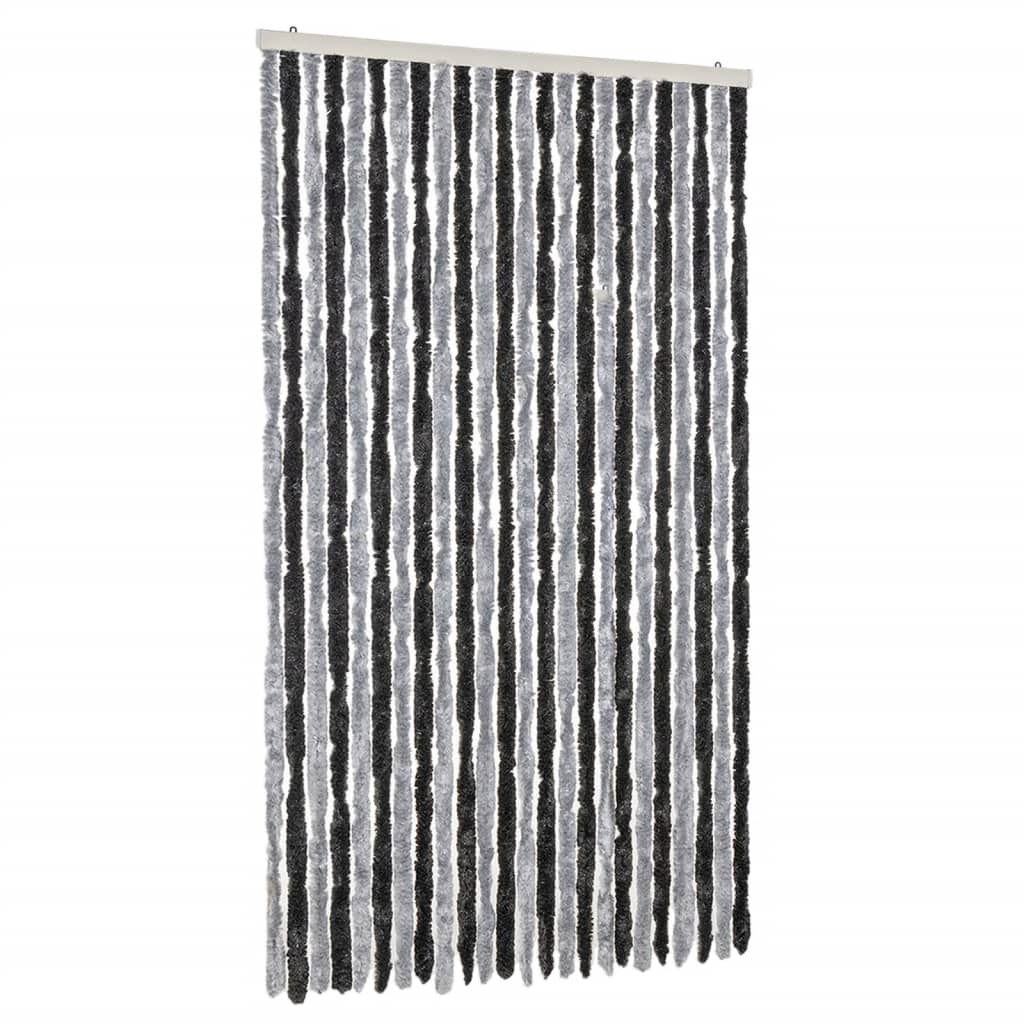 vidaXL Fly Curtain Grey and Black 100x230 cm Chenille 2